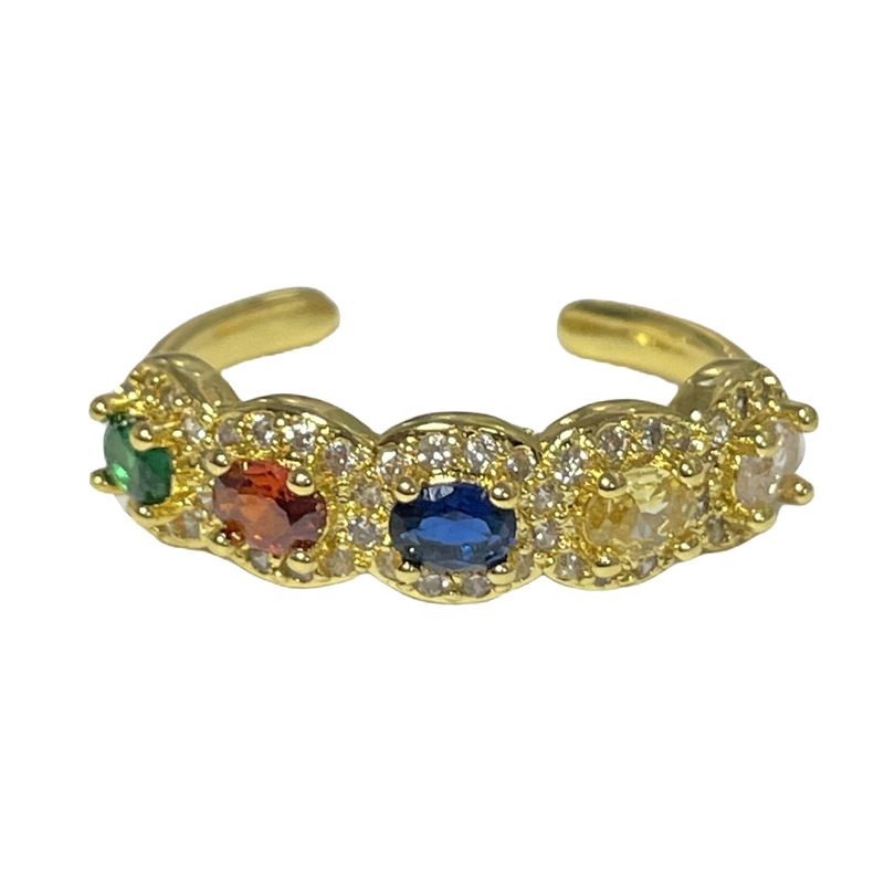 New color diamond micro-set sweet and cool open ring for women's ins, cold style, light luxury, high-end and elegant, niche index ring Item Picture
