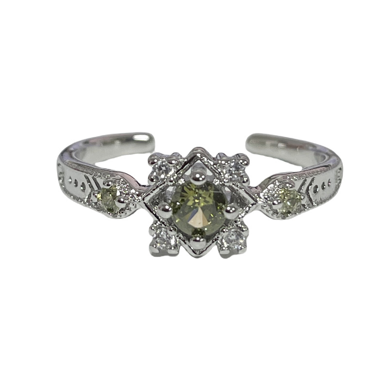 A new exquisite retro olive green zircon open ring with a cold style, a sweet and cool purple diamond niche ring for women in the court style Item Picture