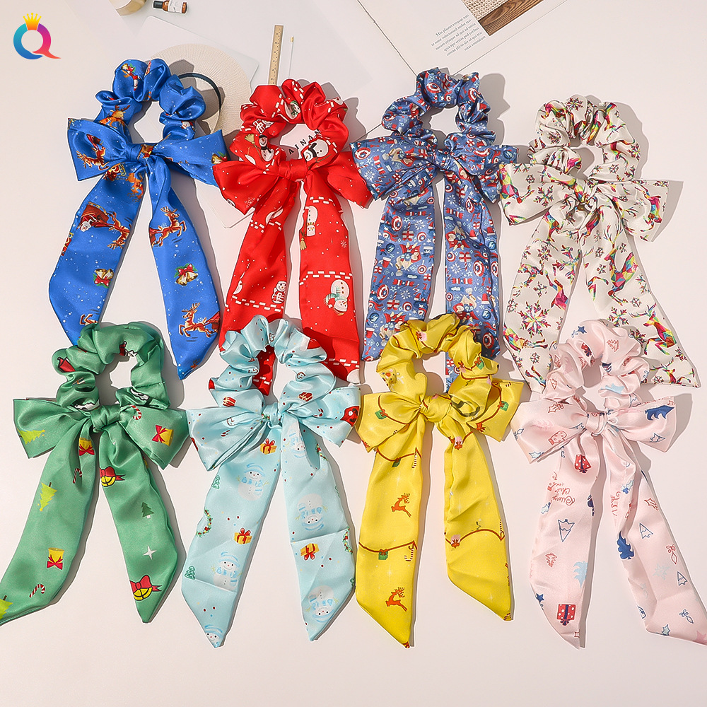 Qiyue Cross-border Christmas Bow Ribbon Christmas Hair Band Large Intestine Circle Hair Accessory Zone, sample making supported details Picture