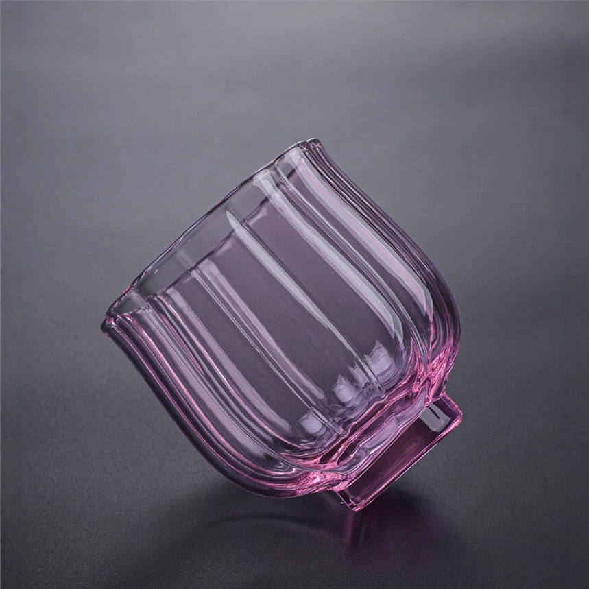 Lotus Tea cup, high borosilicate heat-resistant transparent glass, pink transparent master cup, flower tea and fruit wine cup, personal tasting cup details Picture
