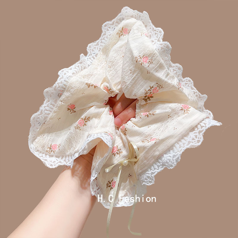 New French lace large intestine hair band, dreamy bow hair tie for girls, sweet flower square scarf headband accessory full figure