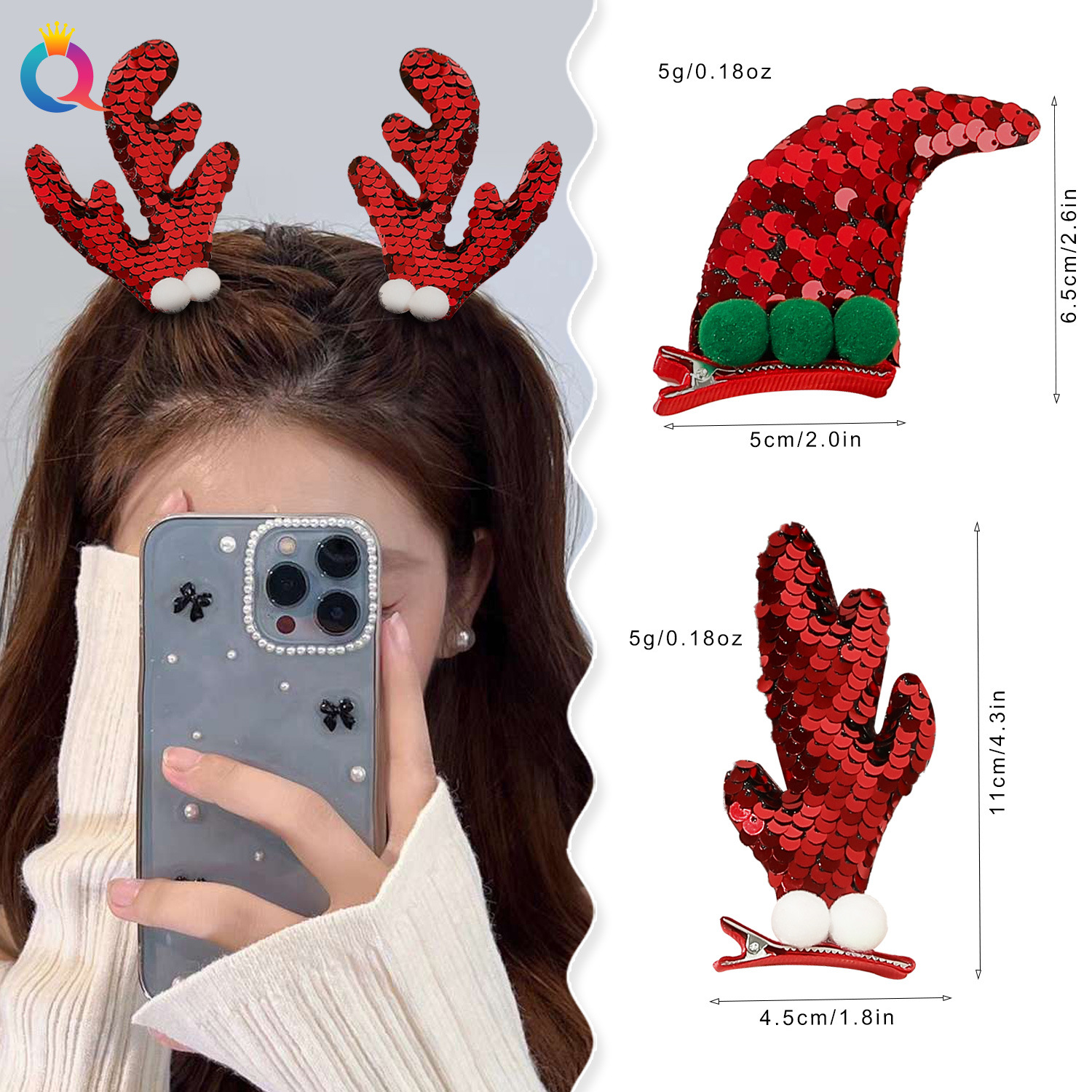 Qiyue Cross-border Christmas Hairpins, holiday decorations, duckbill clips, hair clips, side bangs clips, hair accessories wholesale details Picture