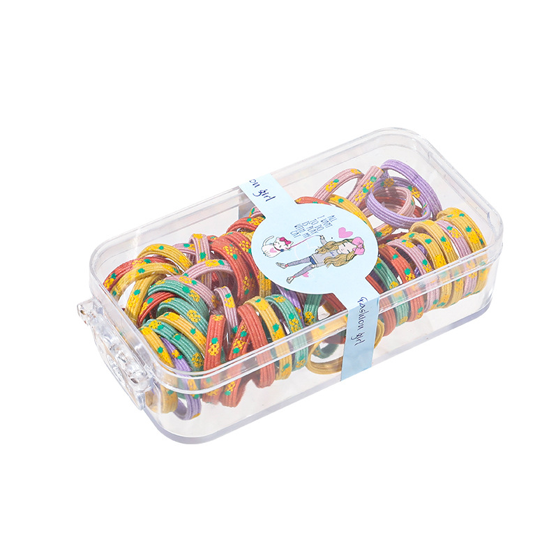 Qiyue Cross-border boxed hair accessories, printed hair ties, children's rubber bands, high-elasticity hair ties, hair accessories and hair bands wholesale Item Picture