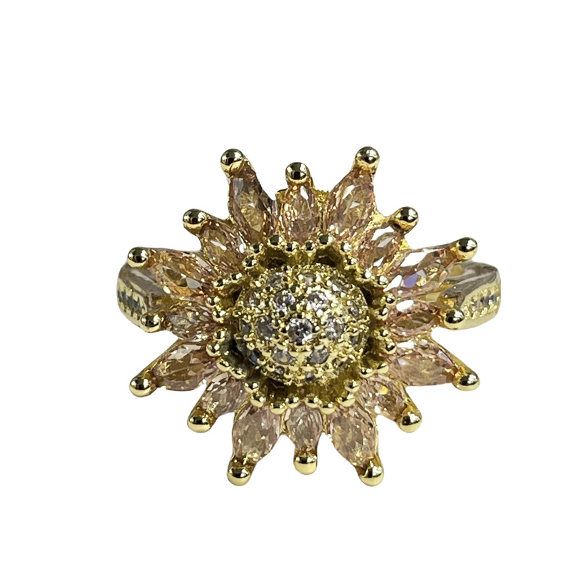 Cross-border European and American high-end, light luxury sunflower gold temperament adjustable ring, heavy industry personality cold style ring Item Picture