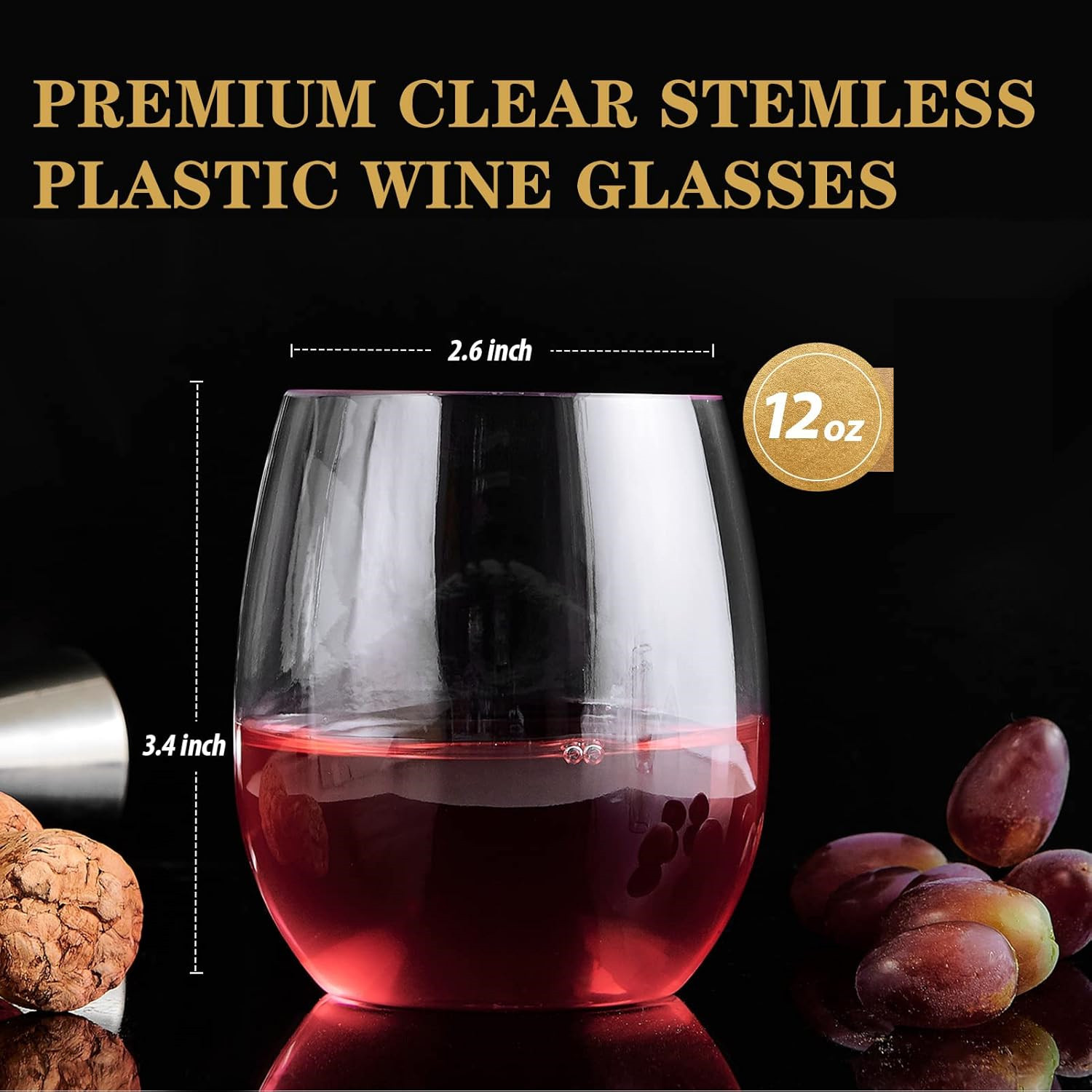 Transparent red wine glass 350ml 12oz plastic pet wine glass, beverage cup, disposable cold drink cup, egg-shaped red wine glass Specification drawing