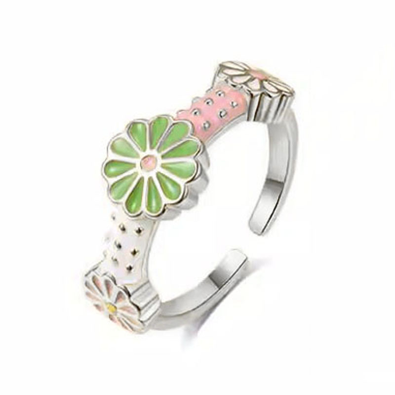 Sweet and cool style flower opening pink ring, adjustable female high-end ring index finger ring, personalized layering combination trendy Item Picture