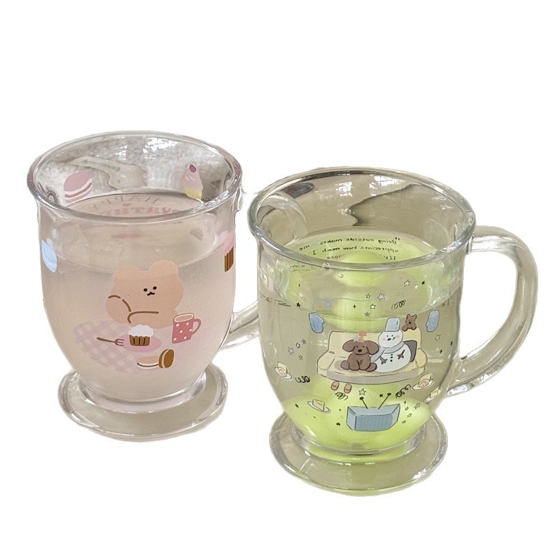 Ins-style glass water cup, Christmas snowman cup with handle, large-capacity glass cup, dessert bear glass cup Item Picture