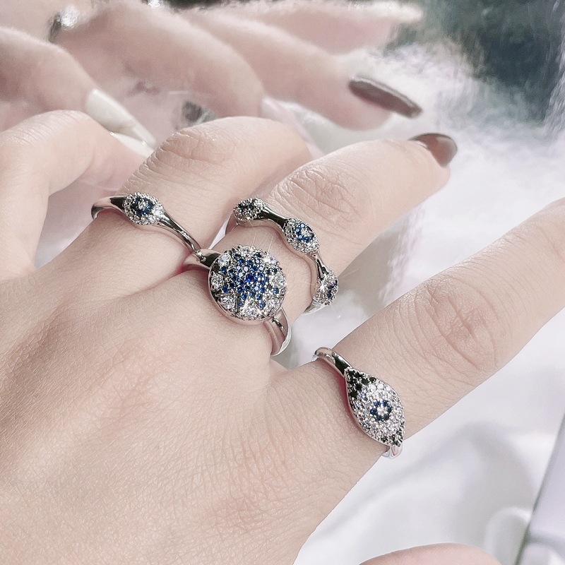 A delicate blue zircon color contrast irregular geometric open ring for women's ins, with a cold and niche design sense Specification drawing