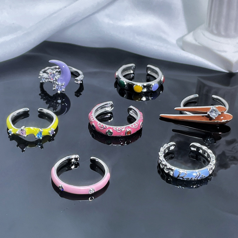 Sweet and cool dopamine-infused, colorful glazed open ring, a niche, cold and fashionable, spicy girl personality ring full figure