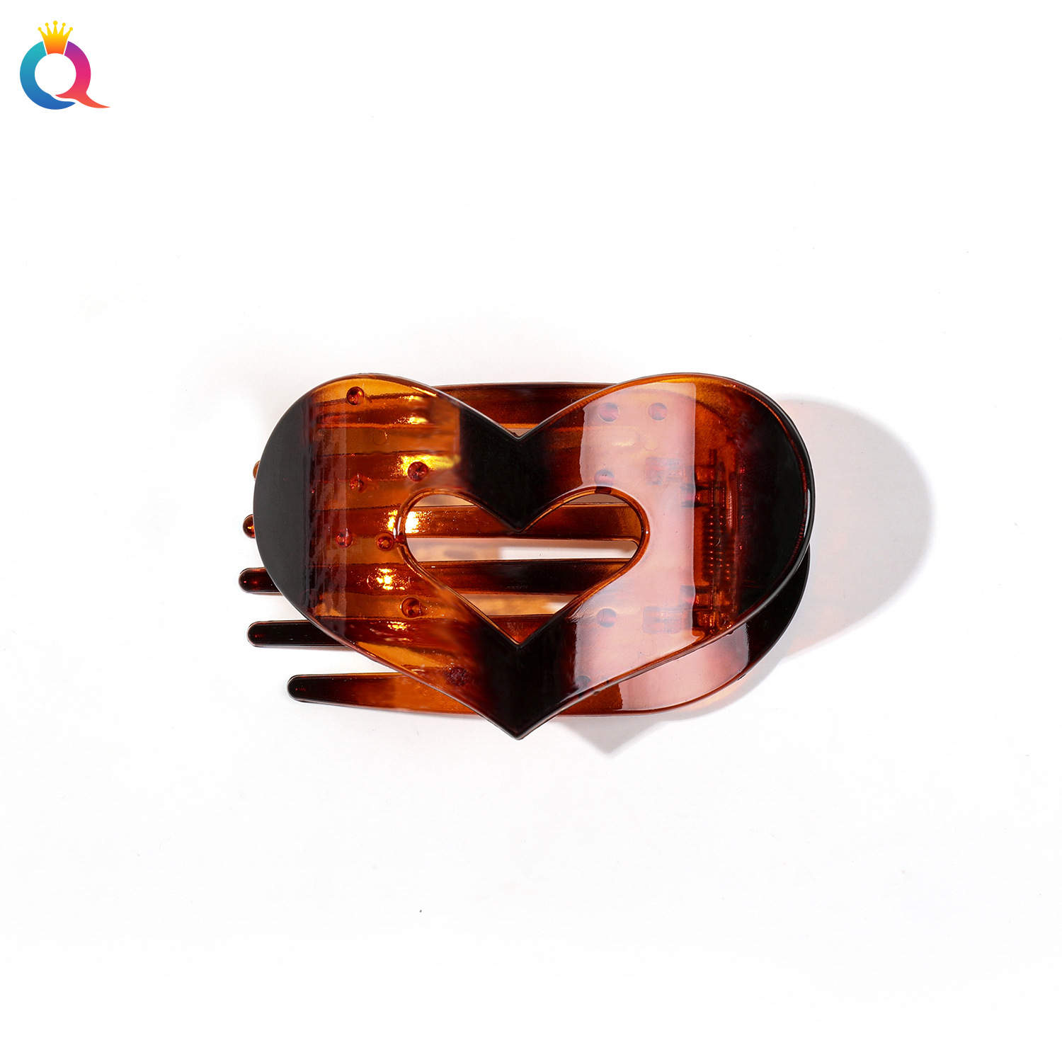 Qiyue Cross-border's new heart-shaped flat oval hair clip, back head bun hair clamp, arc-shaped elegant shark clip hair accessory Item Picture