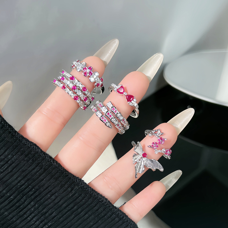 Old money's gentle style, rose red diamond light luxury ring, women's Instagram cold style, high-end quality, exquisite and niche ring details Picture