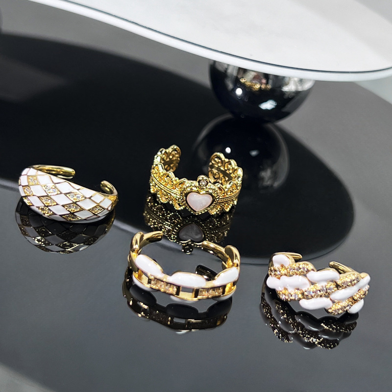 French light luxury diamond-shaped drip glaze open ring for women, simple and niche design, fashionable and individual, versatile index finger ring Specification drawing