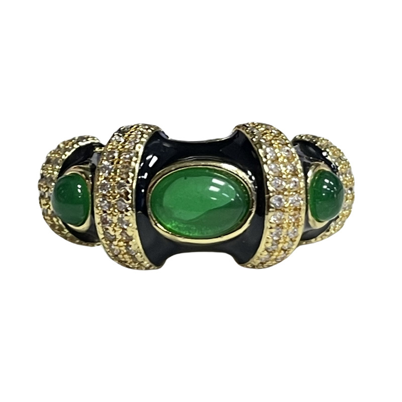 A light luxury and niche design, a court retro drip glaze imitation emerald open ring, a high-end, individualistic and cool ring for women Item Picture