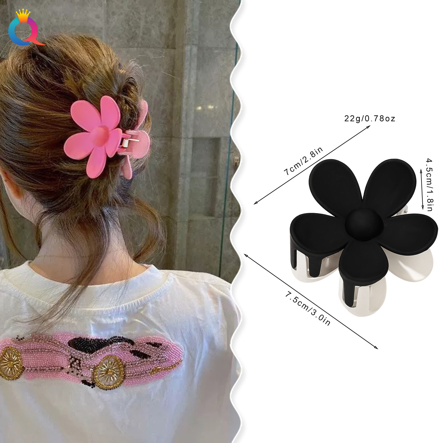 Qiyue ABS flower hair clips, two-color spliced grab clips, fresh and clean back head bun hair clip, hair accessory wholesale details Picture