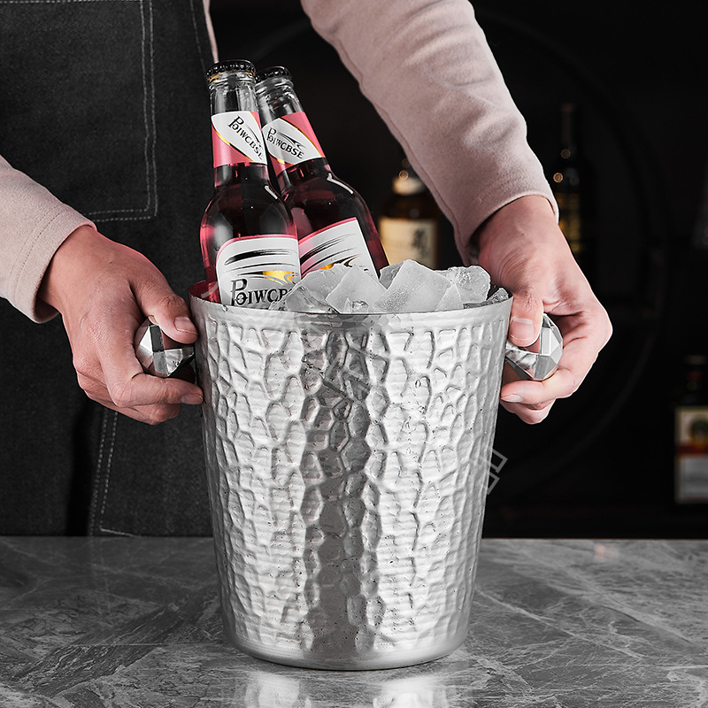 Stainless steel tree-grain ice bucket, golden champagne bucket, beer, red wine, beverage ice bucket, ice wine maker, bar ice wine bucket Application Scenario