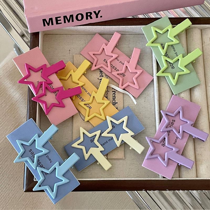 Candy-colored painted metal star hair clips, 2025 new style bangs clips, dopamine hair clips, side clips, duckbill clips details Picture