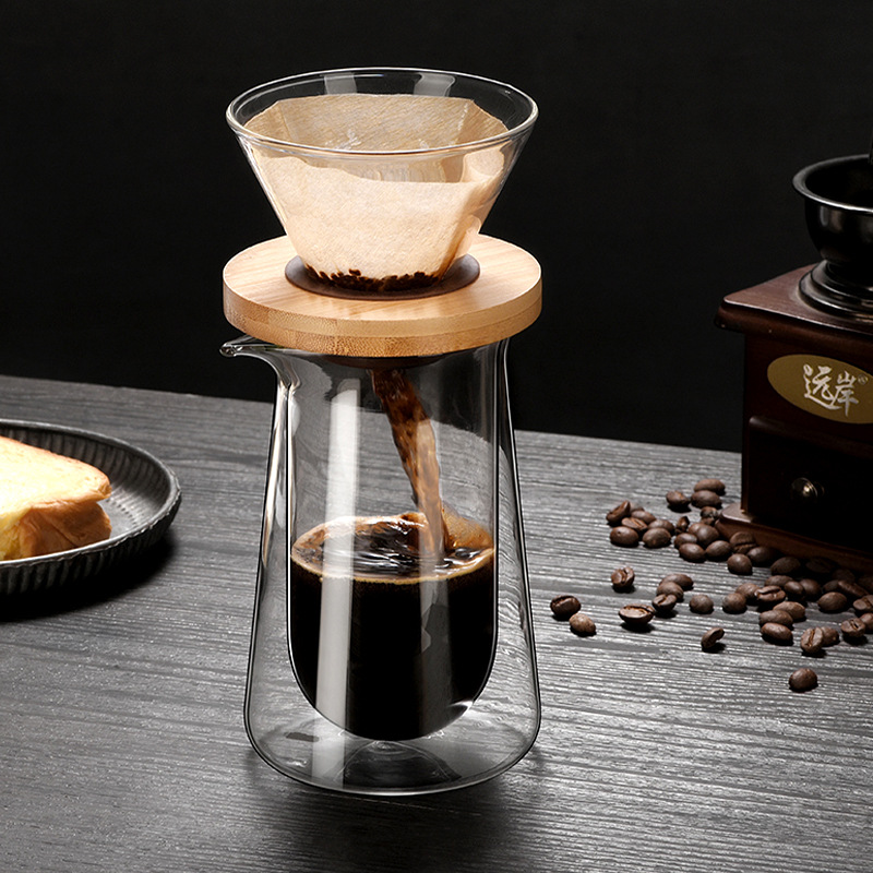 Double-layer glass hand-brewed coffee pot, home sharing pot, high borosilicate filter cup, cold brew and cold brew filtering coffee equipment full figure