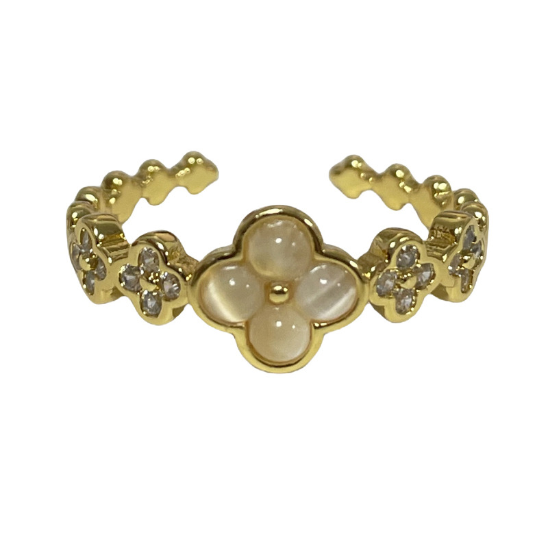A high-end double-layer pearl-set open-mouth ring with a light luxury and niche feminine charm. A sweet and cool floral enamel index finger ring trend Item Picture