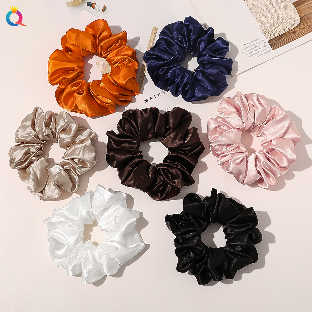Qiyue Cross-border Large 15cm colored Ding hair band satin fabric Large Intestine Hair Band Wholesale Large Intestine Hair Band Headwear details Picture