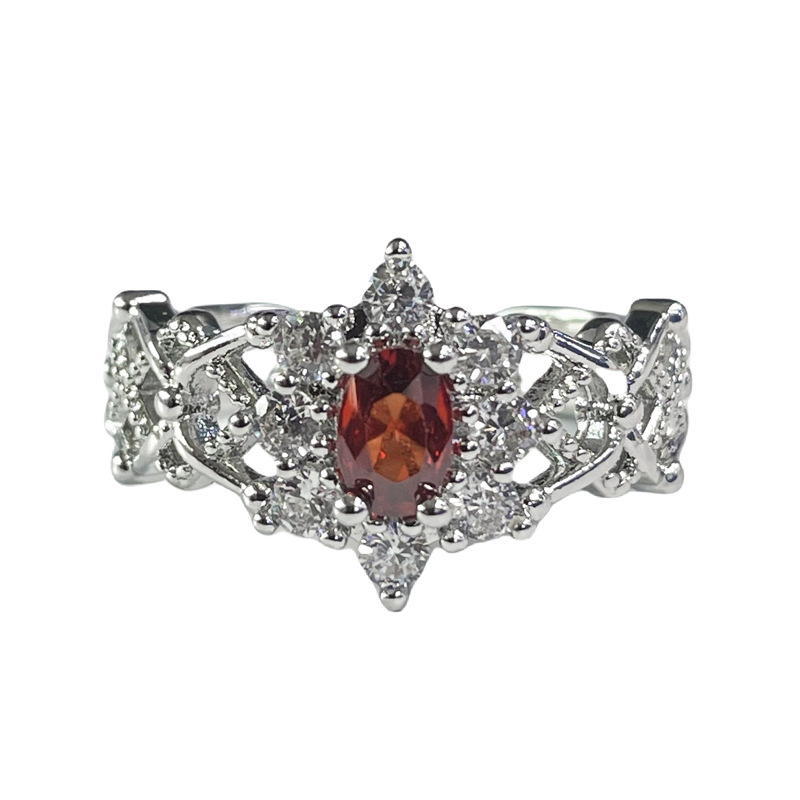 A light luxury and high-end red diamond ring set with flowers and daisies, full of diamonds, adjustable for women, irregular cutouts, exquisite and elegant Item Picture
