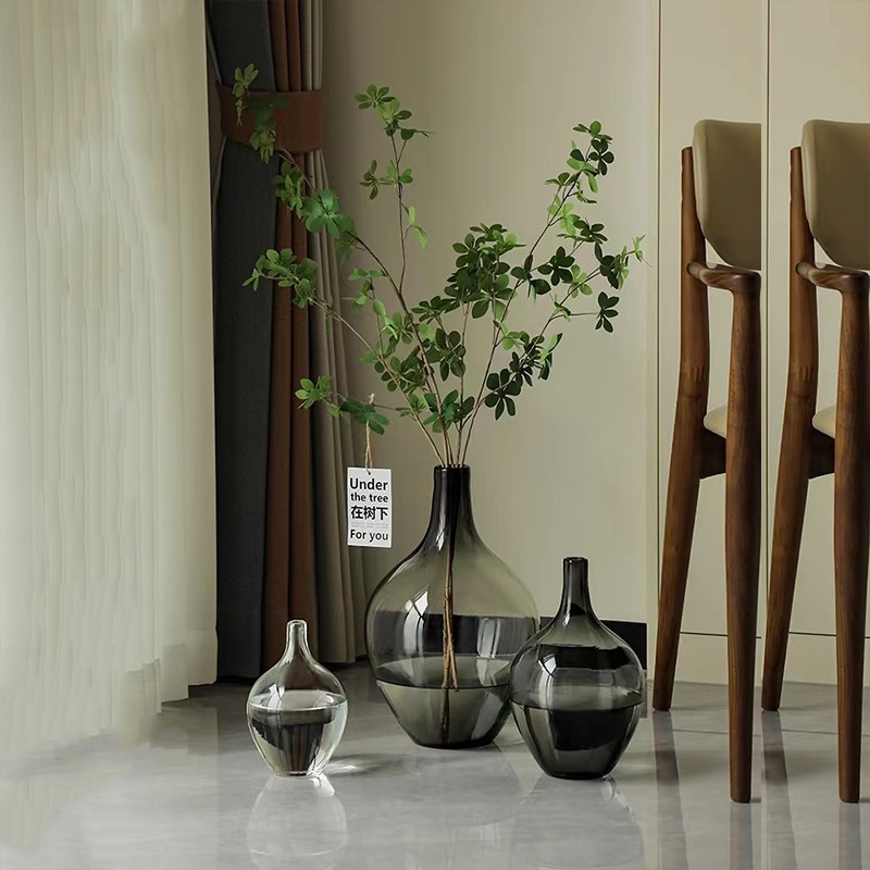 Wholesale of new large-bellied vases, fashionable Nordic home living room and balcony flower arrangement decorations, transparent glass vases details Picture