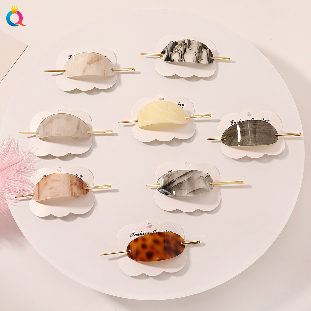 Qiyue Cross-border's new acrylic oval hairpin, simple and modern updo hairpin, back of the head hairpin, hairpin and hair accessory full figure
