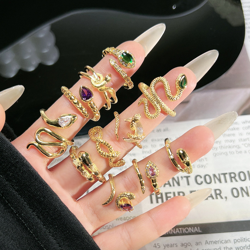New Chinese-style snake-shaped retro open ring for the zodiac year, a fashionable, versatile, cool, light luxury and high-end ring for women details Picture