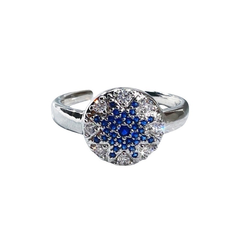 A delicate blue zircon color contrast irregular geometric open ring for women's ins, with a cold and niche design sense Item Picture