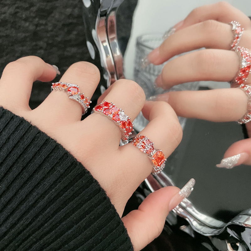 A new retro, niche, and sophisticated ring with a heart shape and full red diamonds, featuring a fashionable, light luxury, sweet and cool design details Picture
