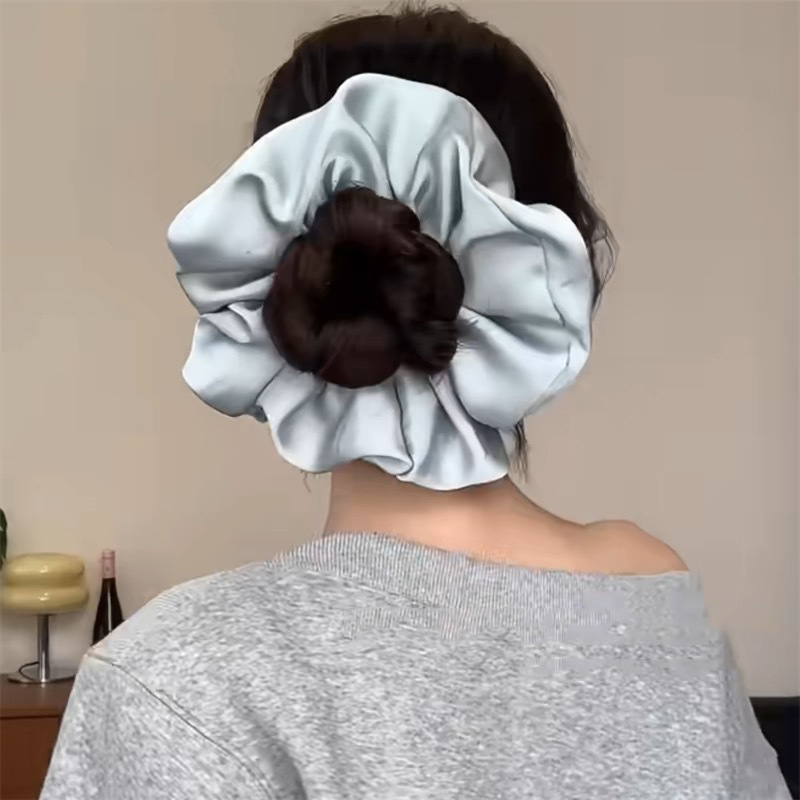 Korean-style satin high-end solid color large colon hair band, high-elasticity bun hair tie, seamless hair care headwear and hair accessory Specification drawing