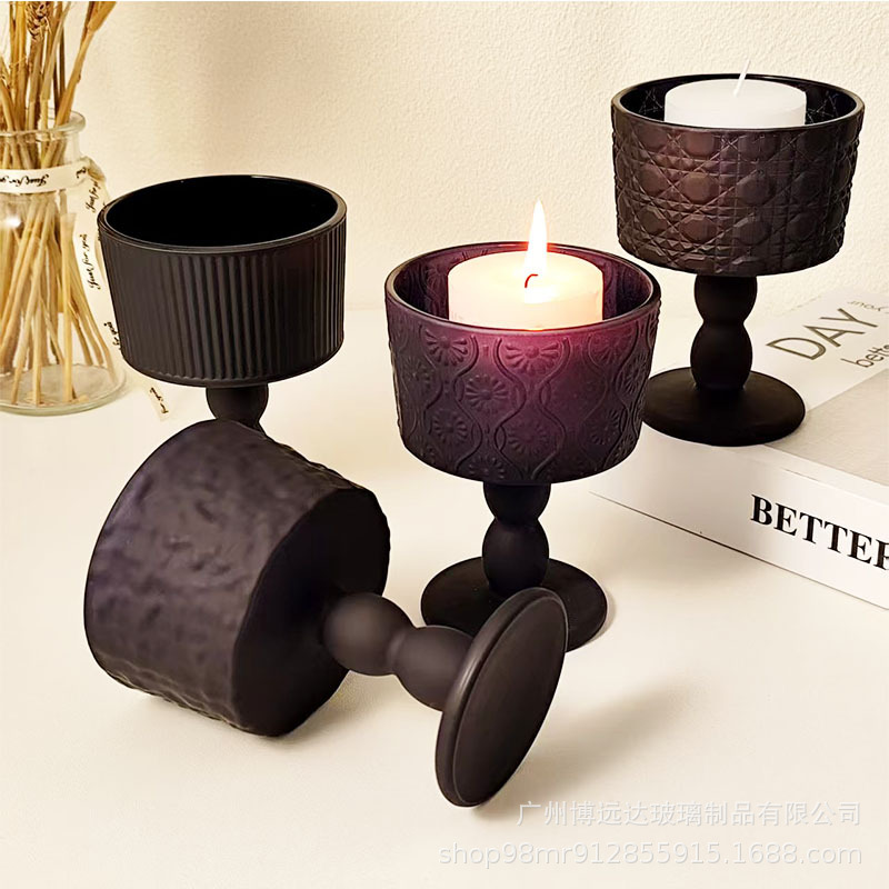 ins Roman column glass candlestick French retro decorative item, romantic candlelight dinner decoration, photo display details Picture