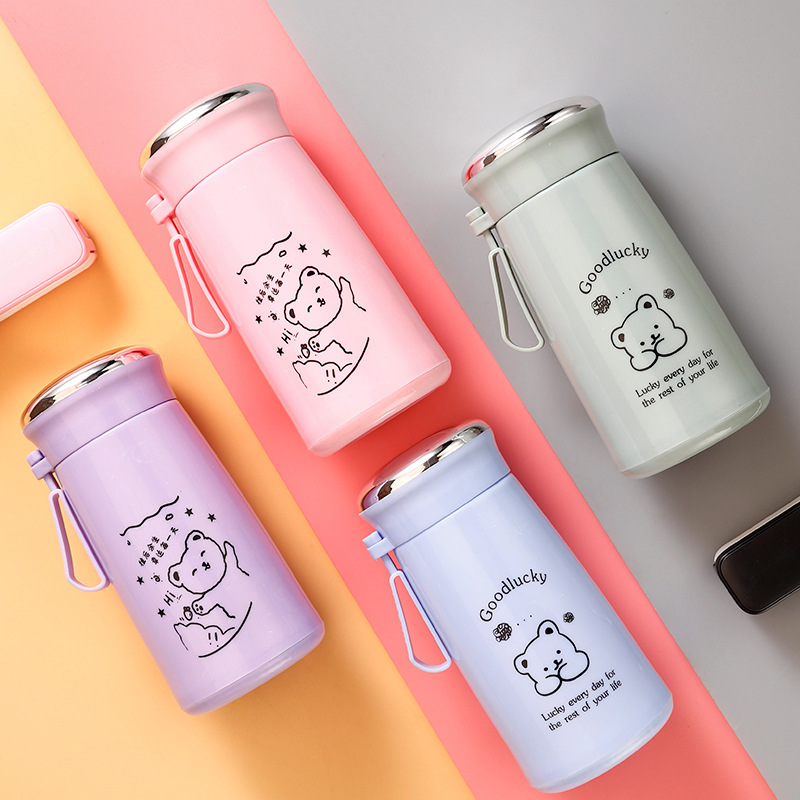 The new creative and lucky launch of the little bear glass water cup is an InS-style cute gift water cup with printed logo advertising Application Scenario