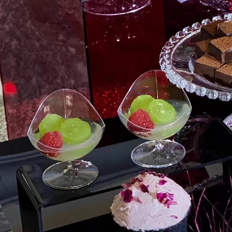 Plastic high-legged ice cream cake pudding yogurt cup, disposable transparent creative wedding dessert table mousse cup Specification drawing