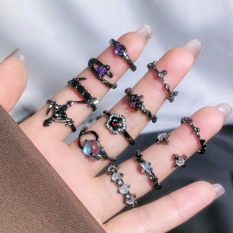 Saturn Dark, simple, sweet, cool and fashionable open ring for women on Instagram, cold style punk personality, exquisite stacked ring details Picture