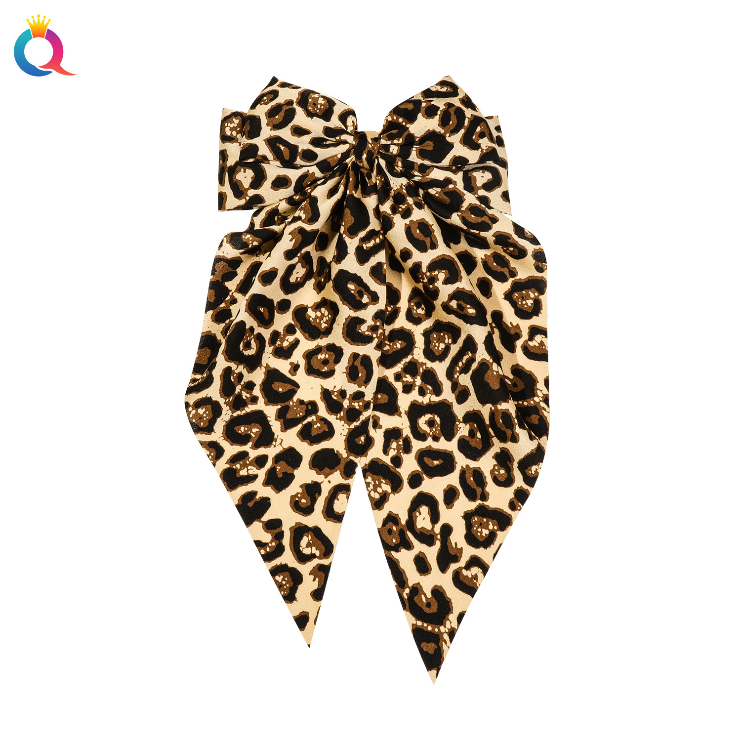 Wholesale of Qiyue Cross-border European and American retro leopard print bow print ribbon spring clips and elegant ponytail fabric hair clips Item Picture