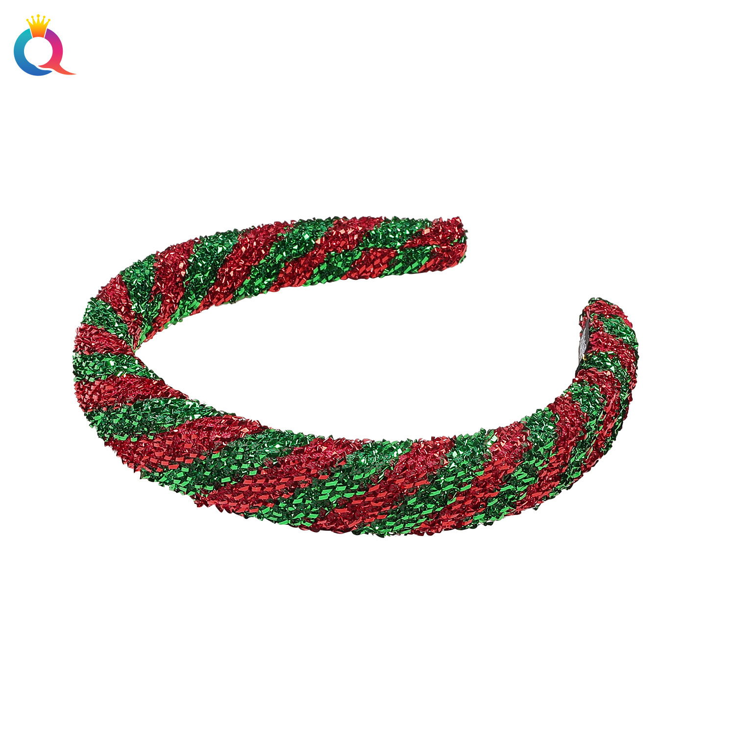 Qiyue European and American Christmas headband, striped checkered ribbon, high skull top, head groin, shiny silk knot headband for women wholesale Item Picture