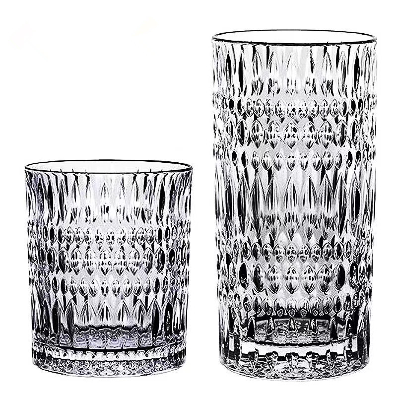 Embossed glass cups, retro high-end whisky wine glasses, household water cups, juice cups, high-end light luxury beer wine glasses Item Picture