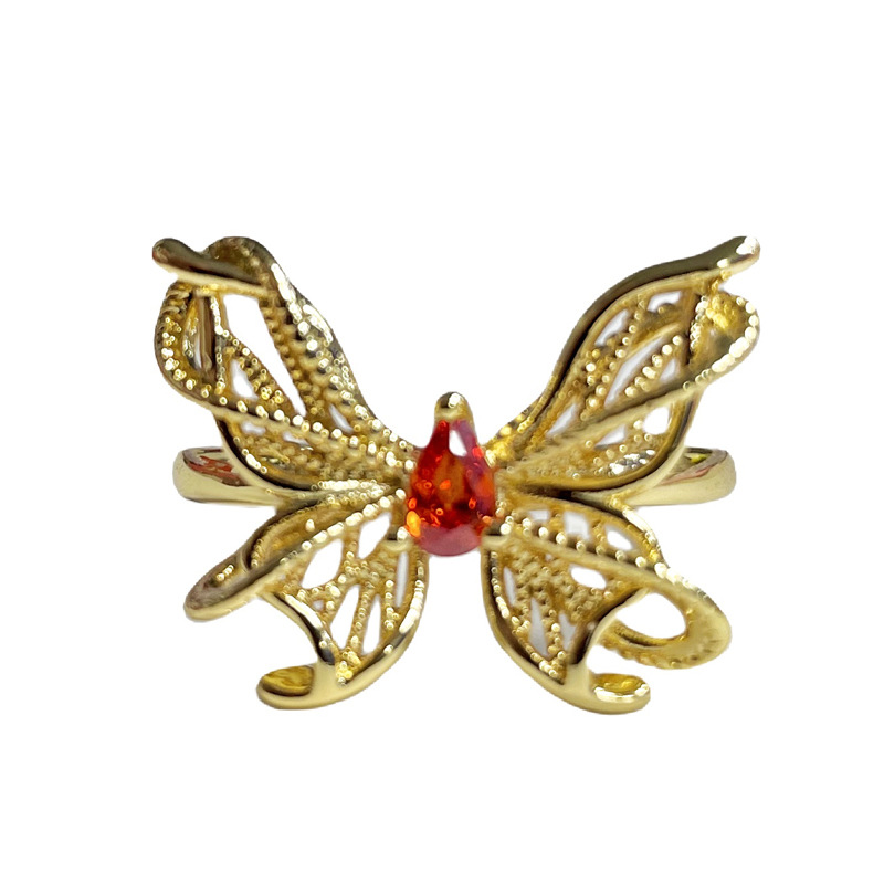 New palace retro hollowed-out filigree butterfly ring for women, adjustable temperament, a sweet and cool plain ring for a fugitive princess Item Picture