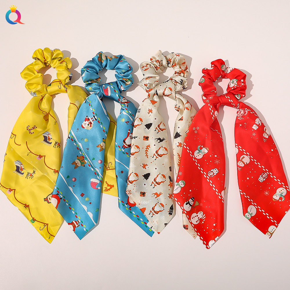 Qiyue European and American New Christmas Large Intestine Ring Snowflake Christmas Tree Ribbon Hair Band Special Zone, sample making supported details Picture
