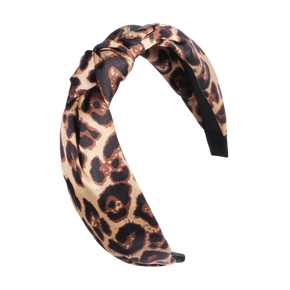 Qiyue Popular leopard print headband for women, wide edge floral knot headband, fabric adult headband E14 Item Picture