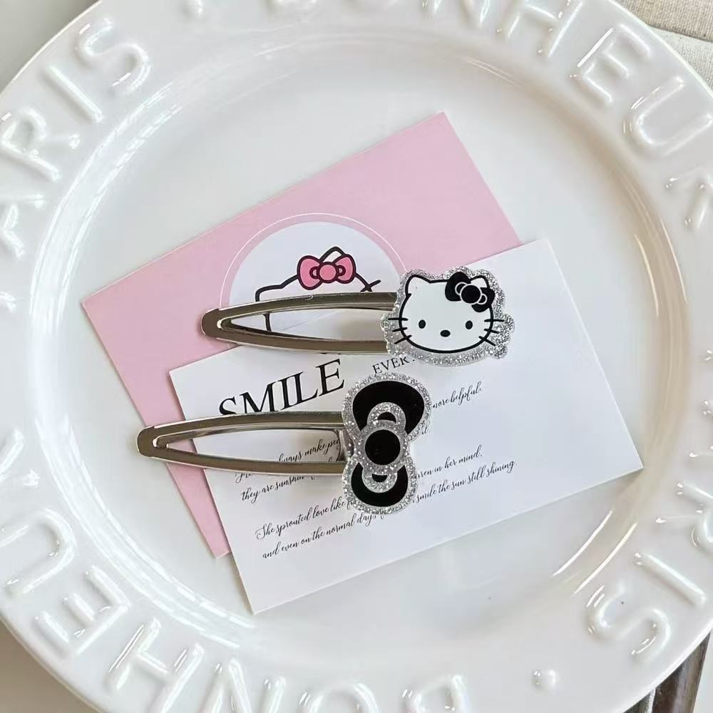 Sweet and cool girl cartoon cat hairpin for girls, silver hollowed-out duckbill clip, bangs side clip, versatile girls' hairpin details Picture