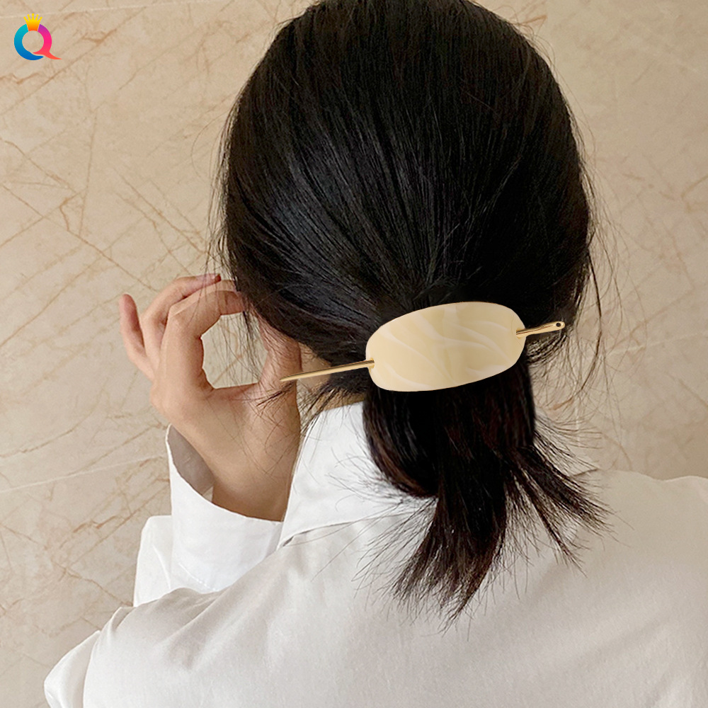 Qiyue Cross-border's new acrylic oval hairpin, simple and modern updo hairpin, back of the head hairpin, hairpin and hair accessory details Picture