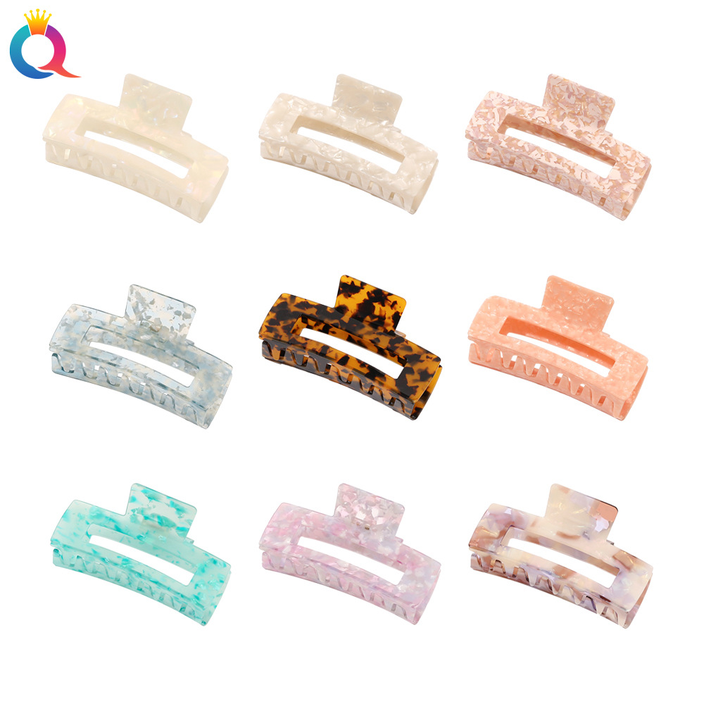 Qiyue Amazon Cross-border 13cm Large square acetic acid hair clip, versatile acetic acid gripper, shark gripper, updo gripper details Picture