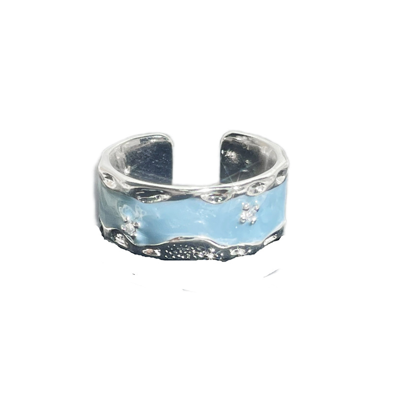 Simple and irregular texture diamond-encrusted open ring, fashionable and individual, cold style, versatile and fair couple ring Item Picture