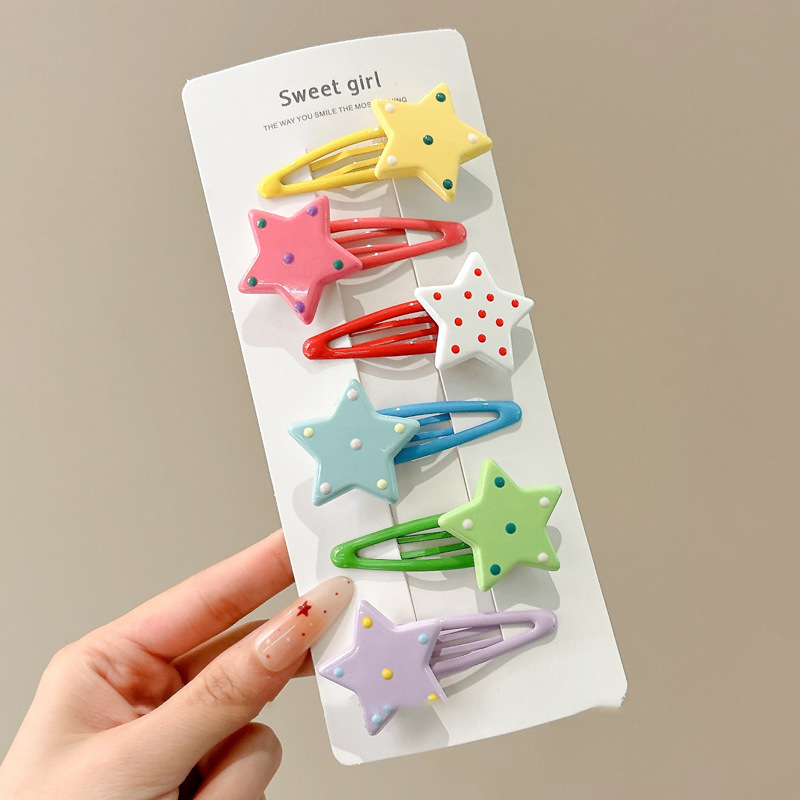 Summer colorful polka dot star hair clips, cute dopamine girl's loose hair bangs clips, bb clips, children's hair clips full figure