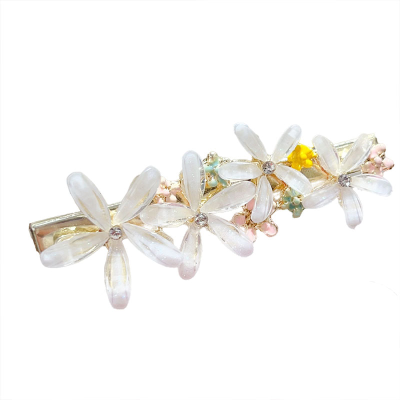 French gentle and retro pink crystal flower duckbill clip, a niche design with a high-end and elegant side clipped hair clip Item Picture