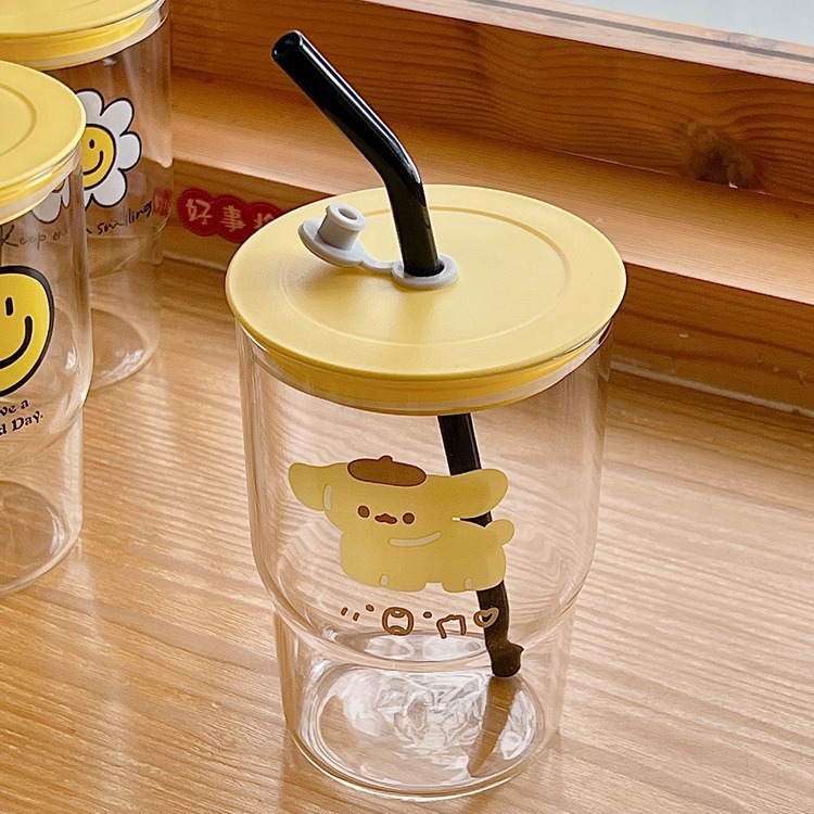 2024 New InS-style glass straw cups, girlish water cups, student drinking cups, glass cups wholesale details Picture