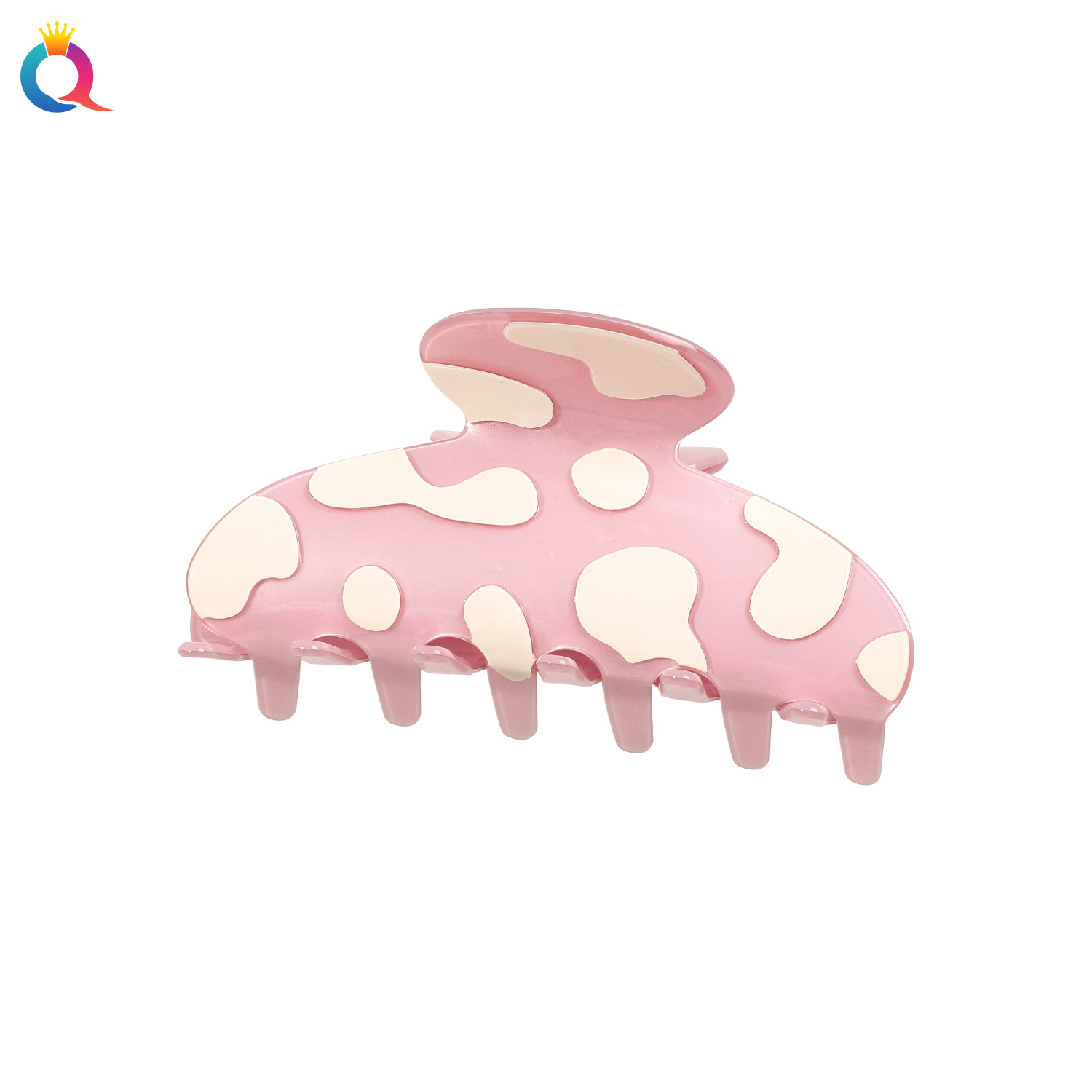 Qiyue imitation acetic acid hair clips, semi-round grab clips, fashionable shark clips, cow print hair clips, children's hair accessories and headwear wholesale Item Picture
