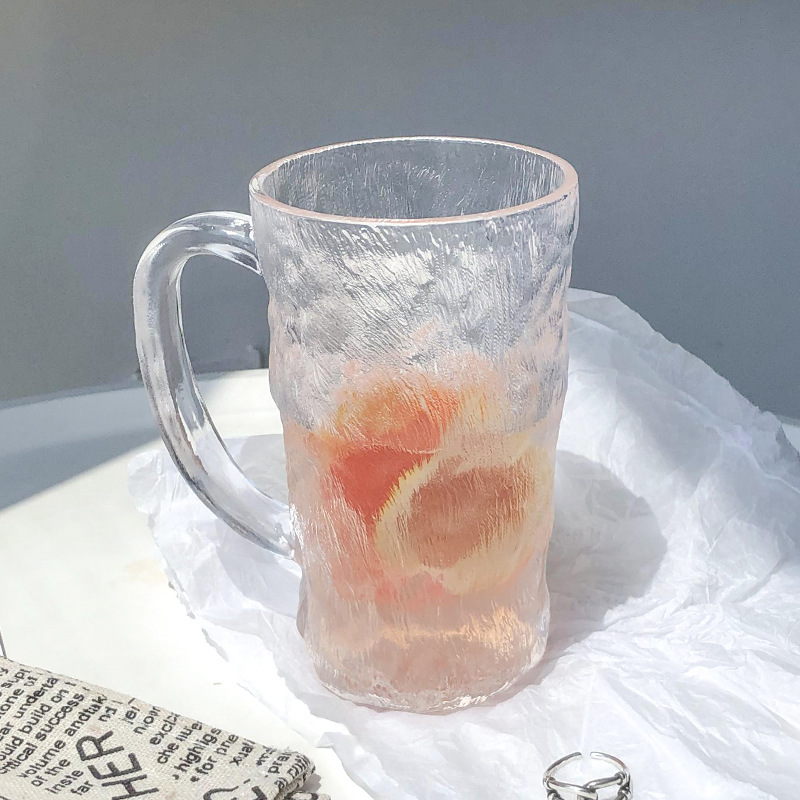 ins glacier patterned handle, high appearance level glass cup, juice cup, beverage cold drink cup, household women's drinking cup Specification drawing