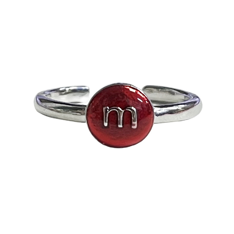 Letter candy-colored glazed M bean open ring, dopamine girl student personality and temperament simple and versatile ring Item Picture